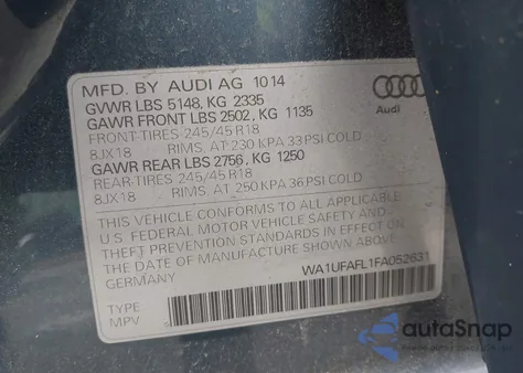 2015 Audi Allroad 2.0T Premium from USA, damaged, VIN WA1UFAFL1FA052631